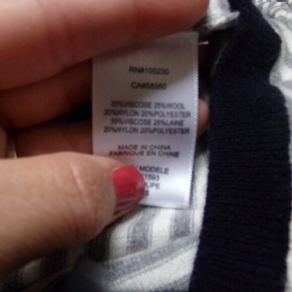 Joie Grey and White Striped V Neck Sweater - Picture 2 of 6